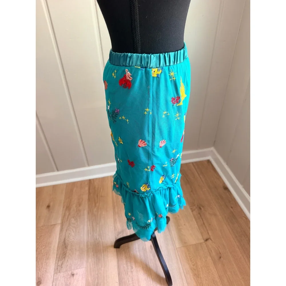 Disney Hanna Andersson Little Mermaid Ariel Embroidered Tulle Skirt Teal Large